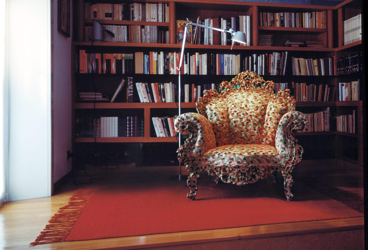Modern Proust Armchair with Hand-Carved Wooden Frame, Alessandro Mendini for Cappellini For Sale