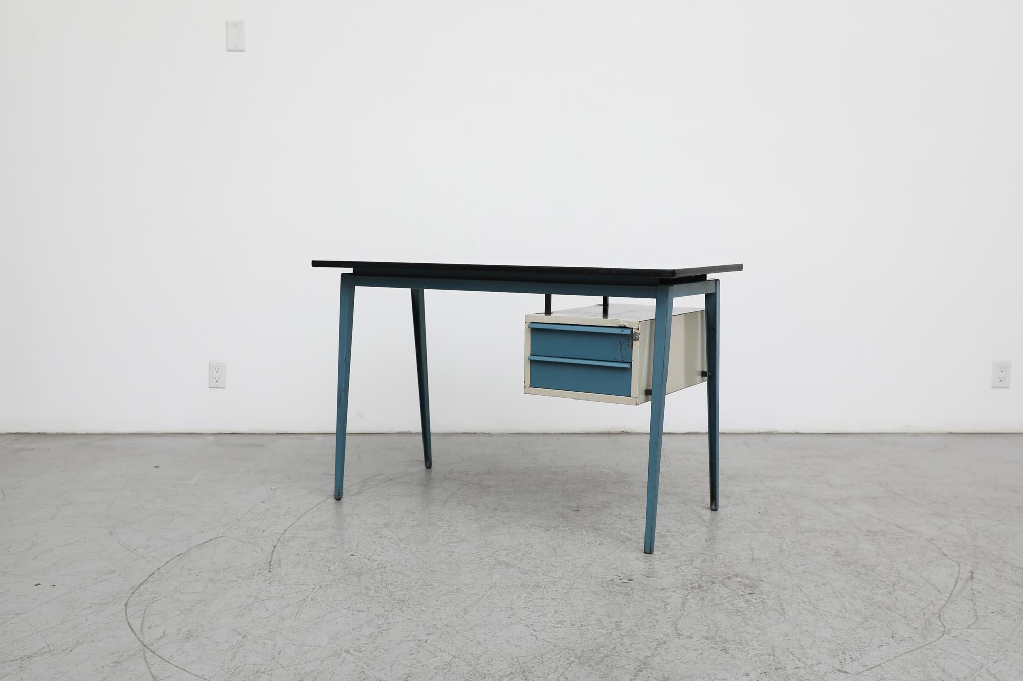 Mid-Century Modern Prouve Inspired Writing Desk with Compass Legs by Marko For Sale