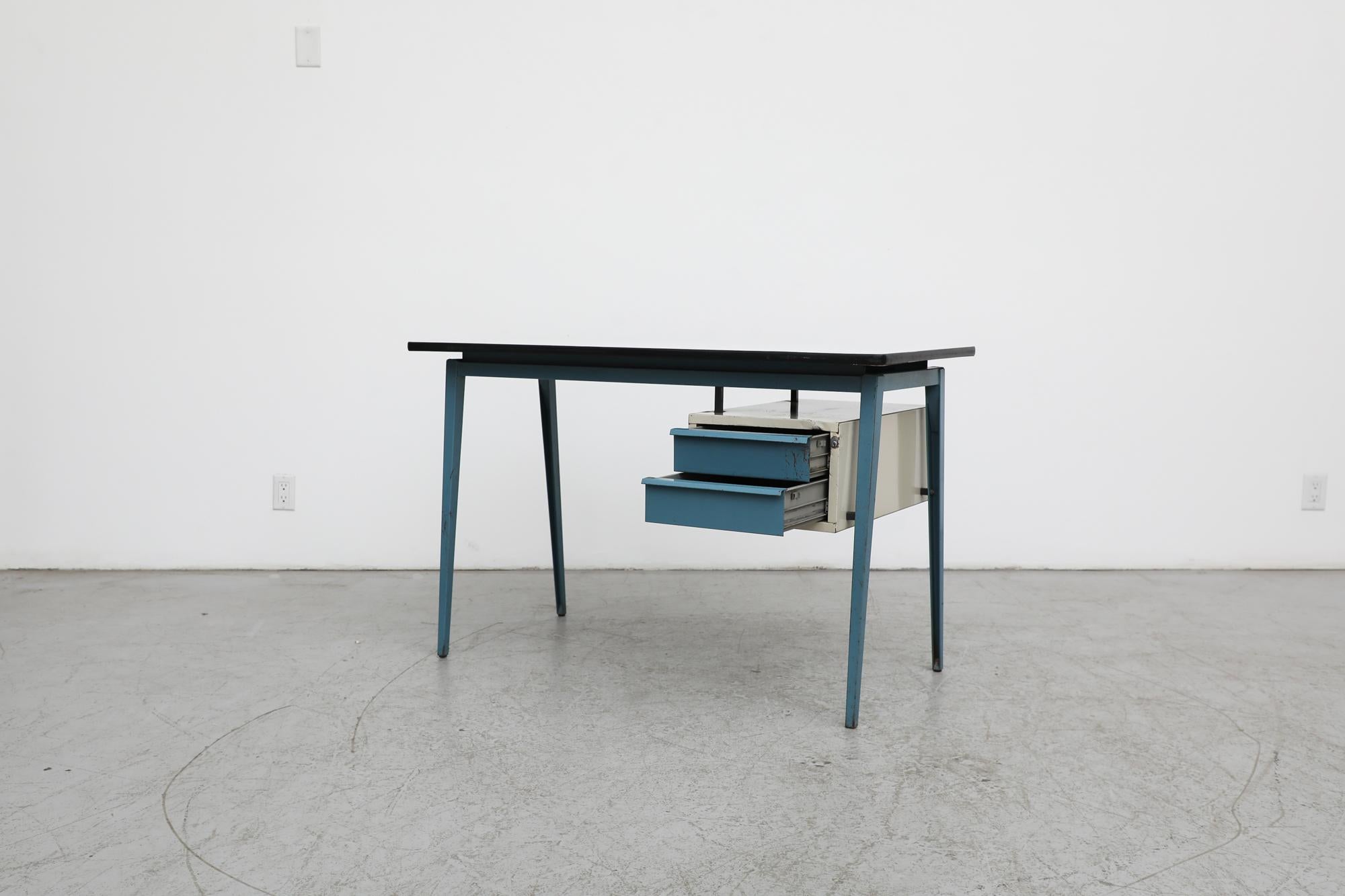 Mid-Century Modern Prouve Inspired Writing Desk with Compass Legs by Marko