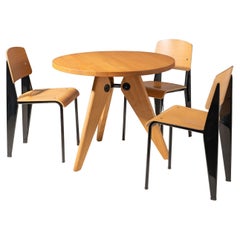 Prouvé Round Table & Set of 3 Standard Chairs
