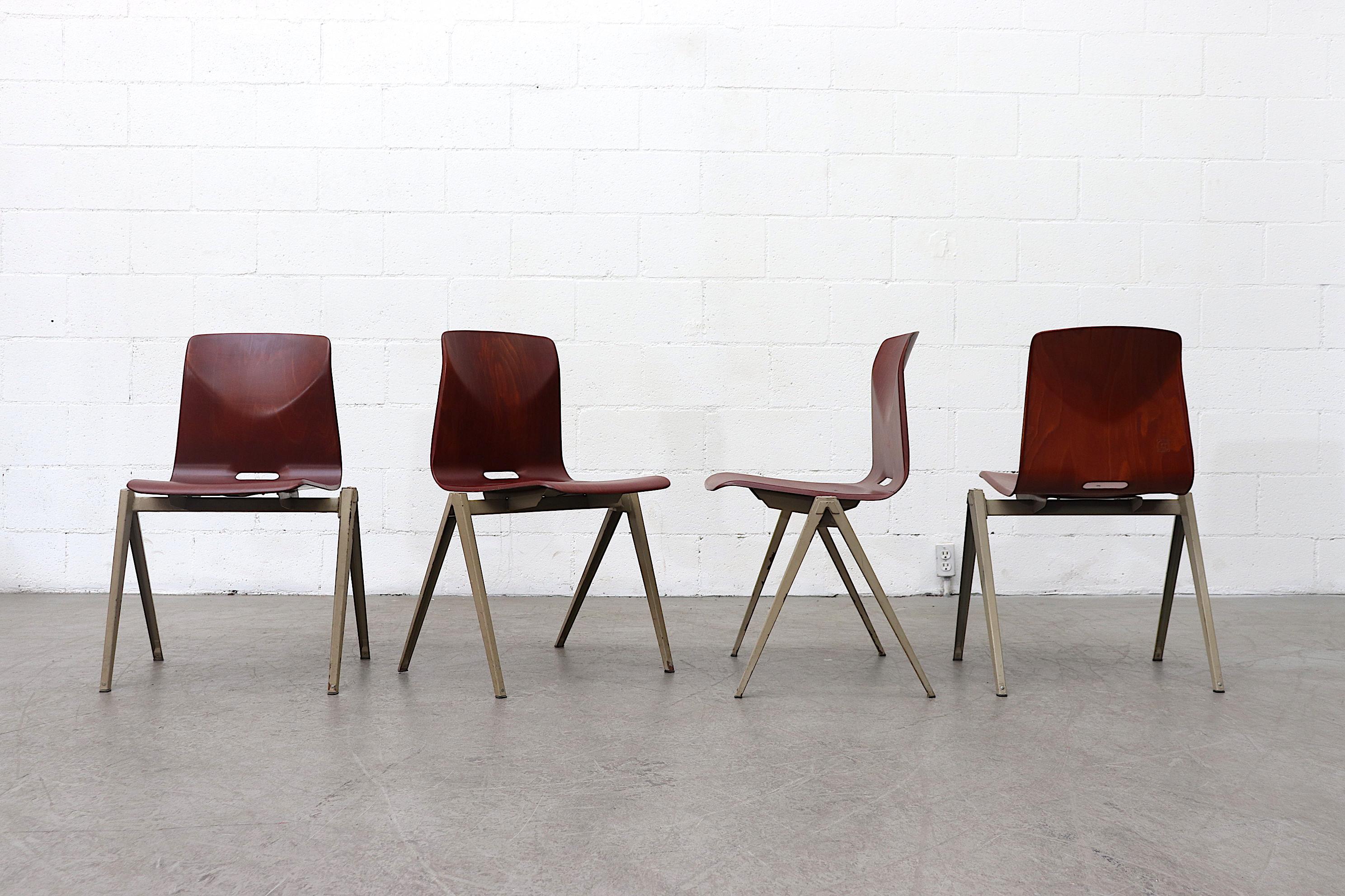 Mid-Century Modern Prouve Style Industrial Stacking Chairs