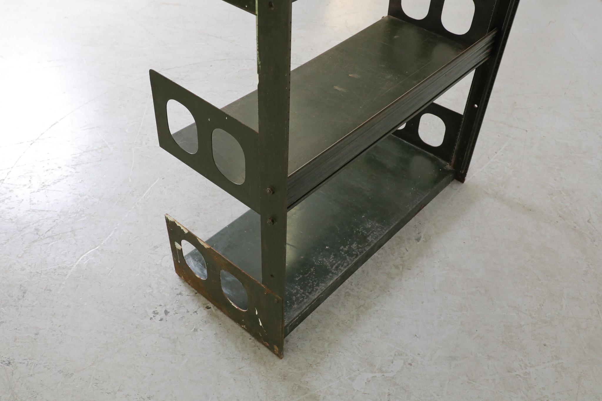 Prouve Style Industrial 'Triennale' Green Steel Shelving by Lips Vago For Sale 6