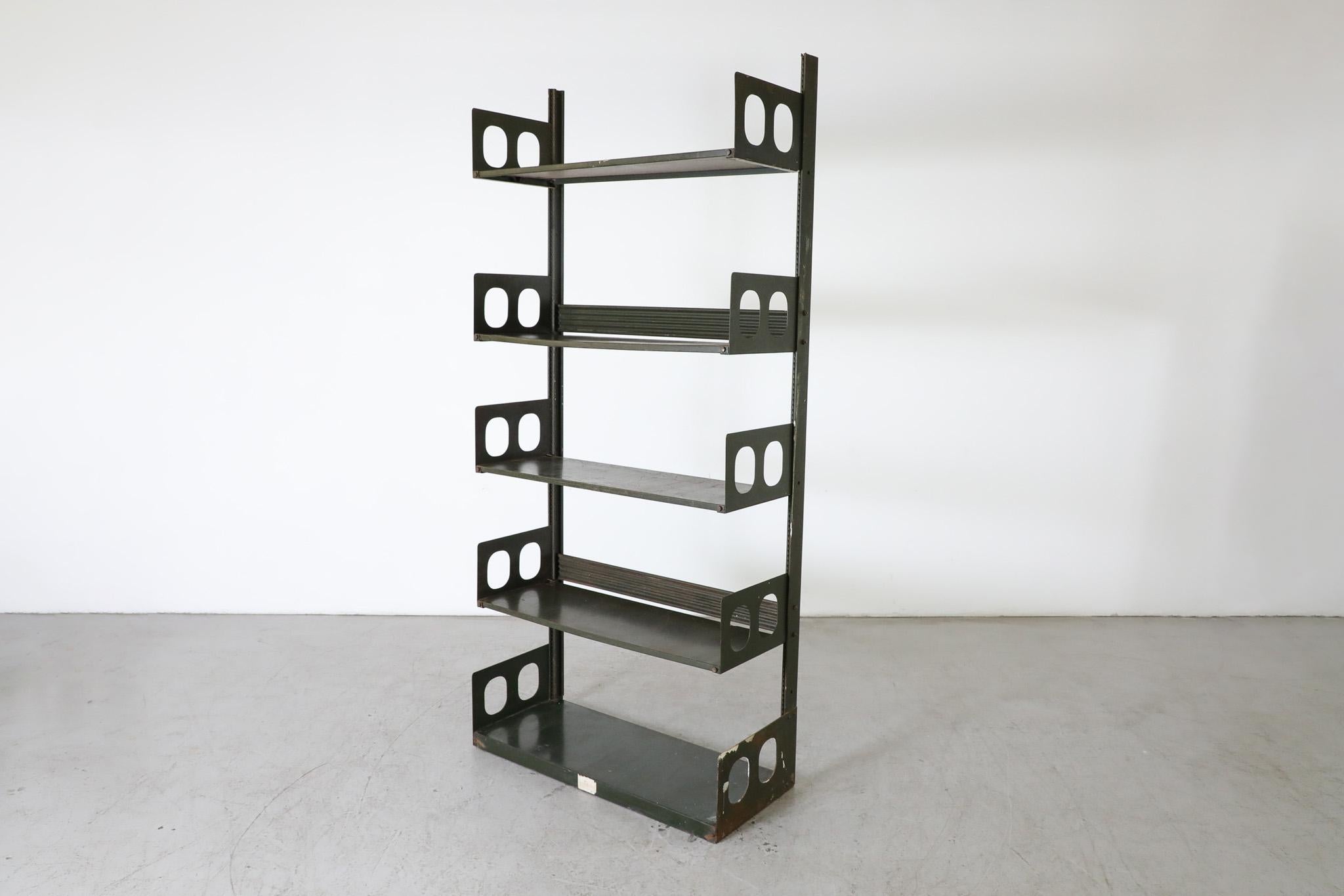 Mid-Century Modern Prouve Style Industrial 'Triennale' Green Steel Shelving by Lips Vago For Sale