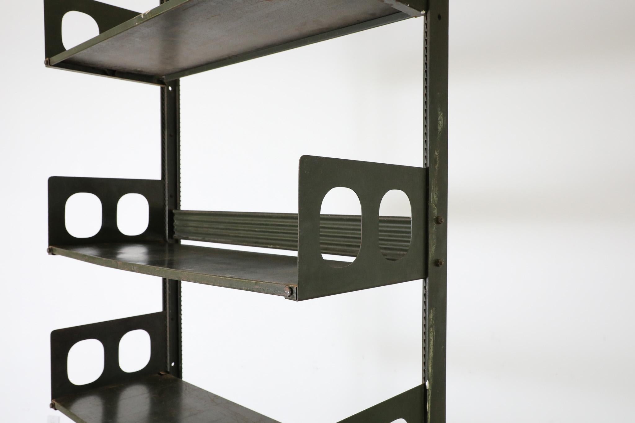 Italian Prouve Style Industrial 'Triennale' Green Steel Shelving by Lips Vago