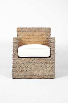 Provençal Braided Straw & Linen Club Armchair French Audoux-Minnet Style
