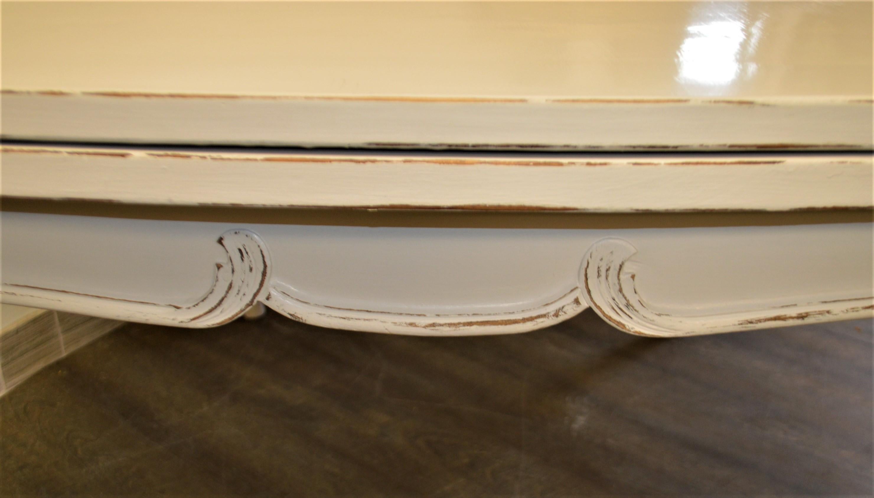Louis XV Provencal Country Dining Table or Desk, Painted Antique White 2 Leaves, France For Sale