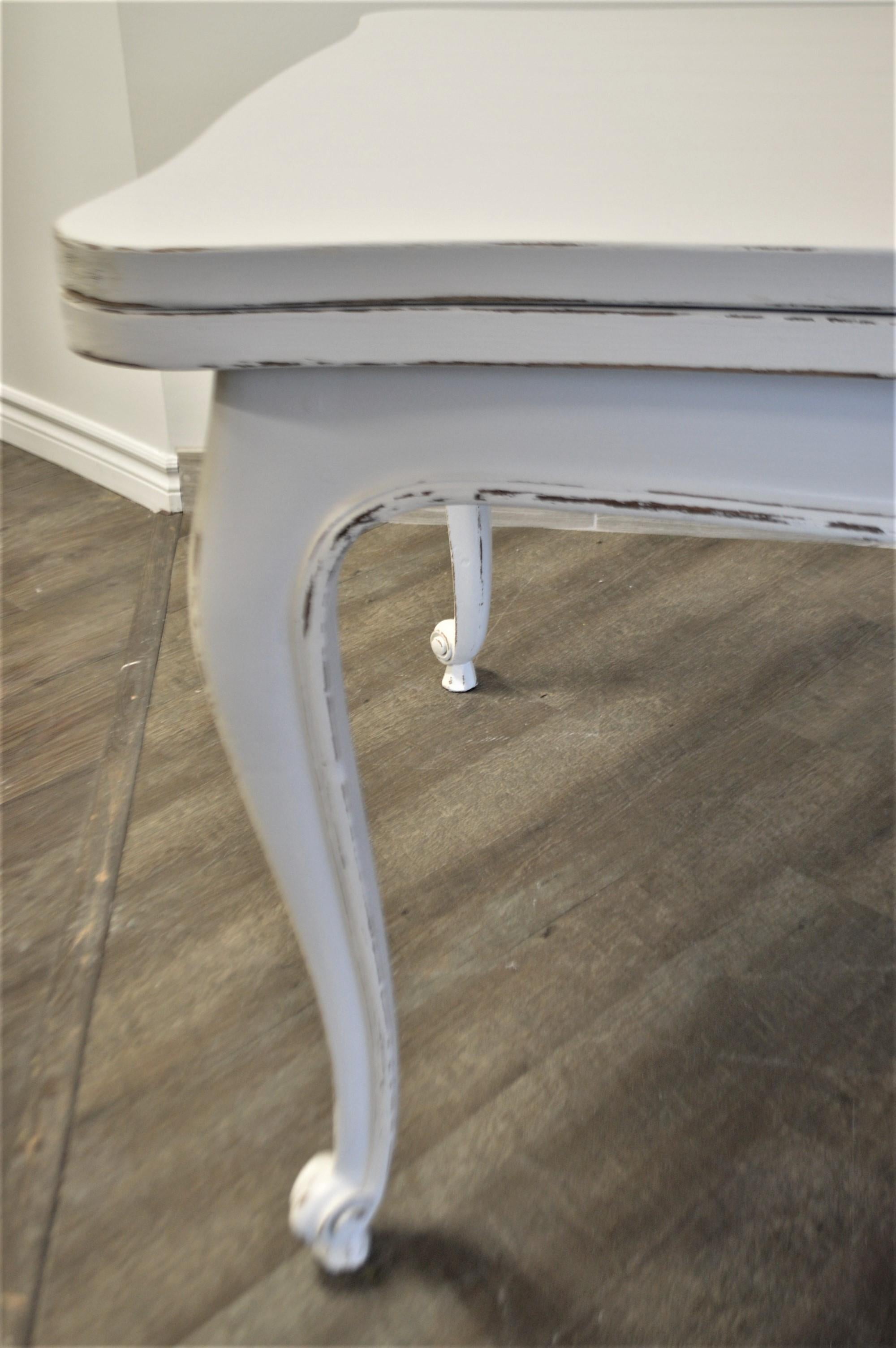 French Provencal Country Dining Table or Desk, Painted Antique White 2 Leaves, France For Sale