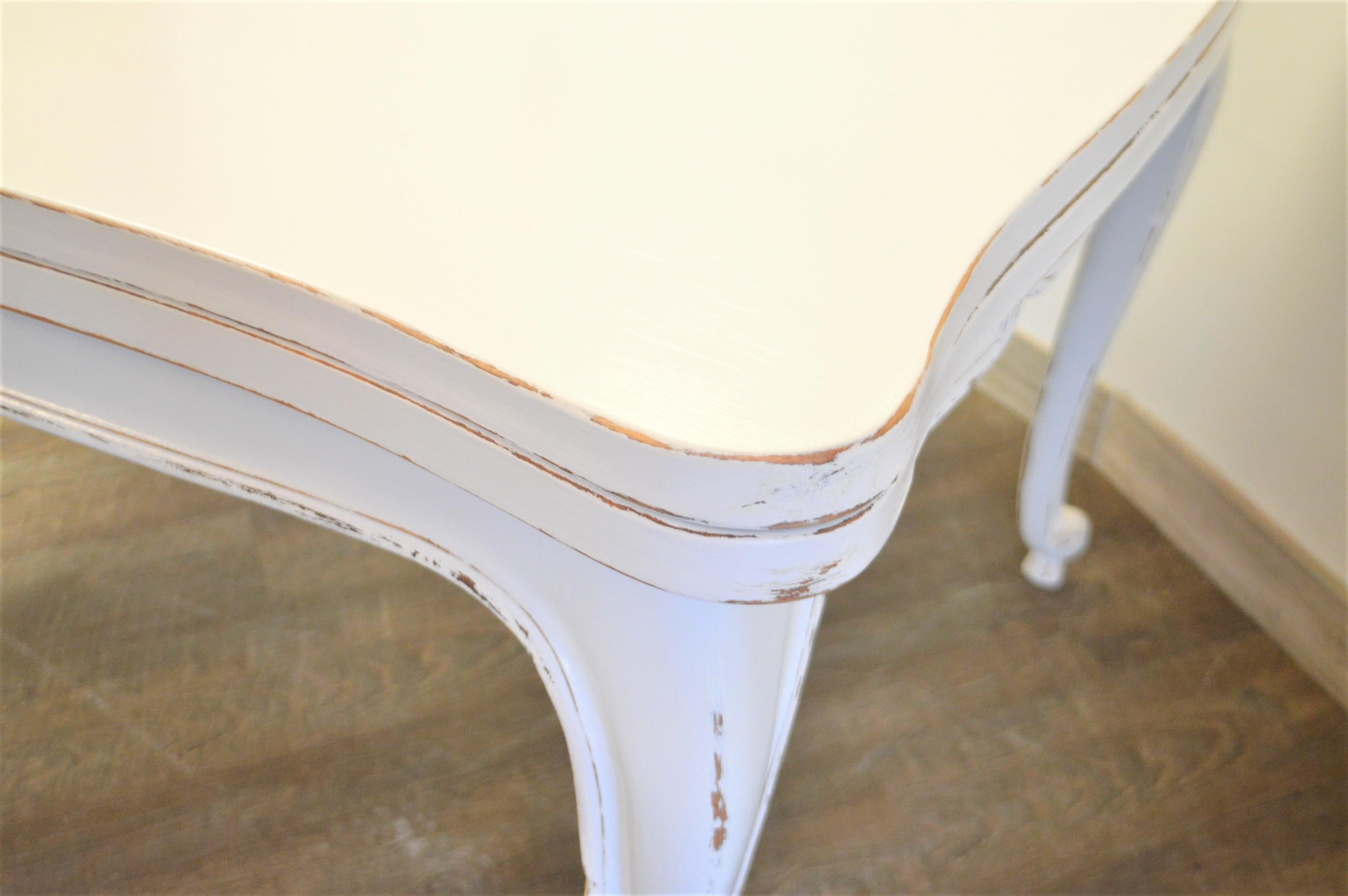 20th Century Provencal Country Dining Table or Desk, Painted Antique White 2 Leaves, France For Sale