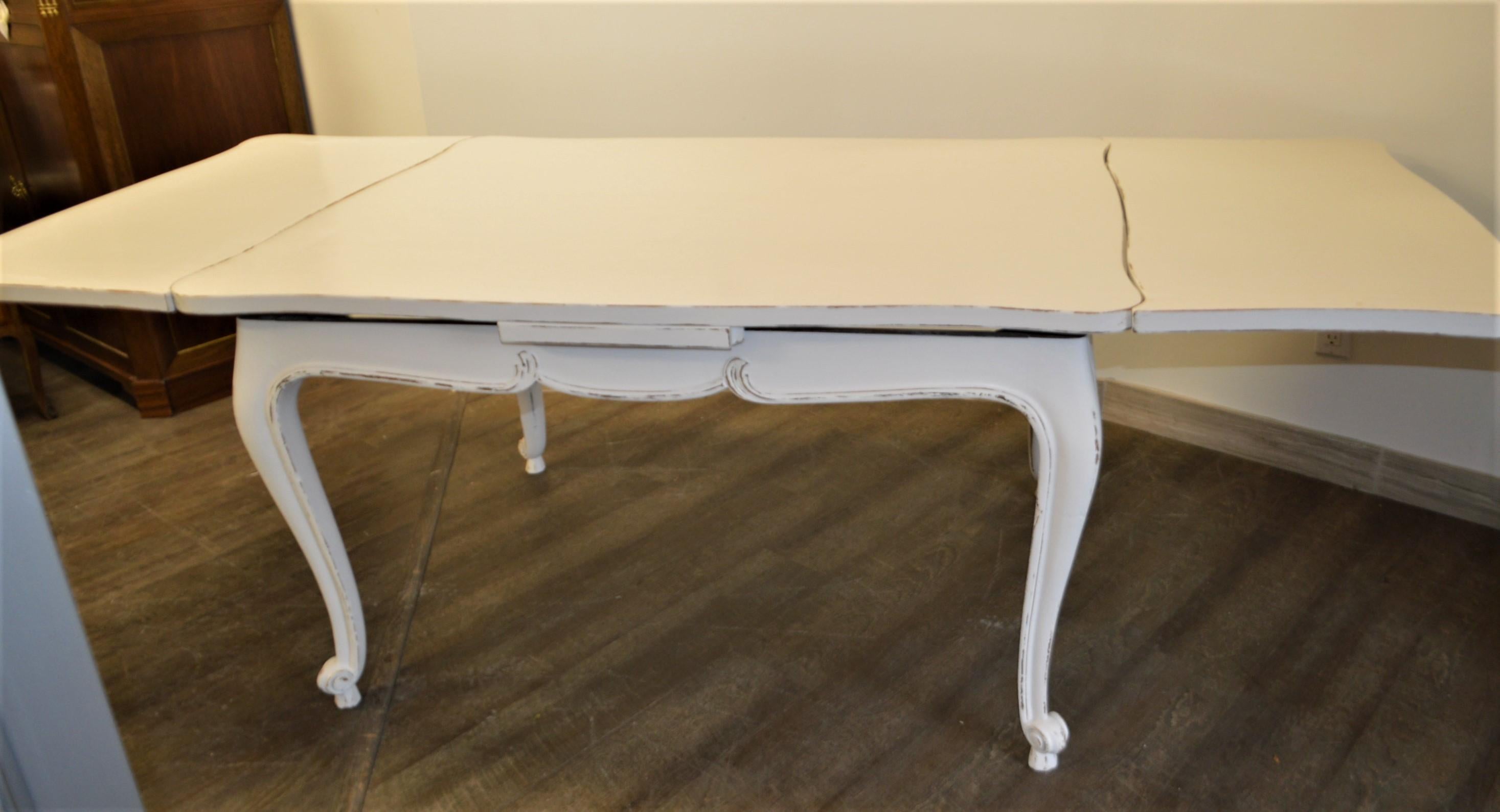 Provencal Country Dining Table or Desk, Painted Antique White 2 Leaves, France For Sale 2
