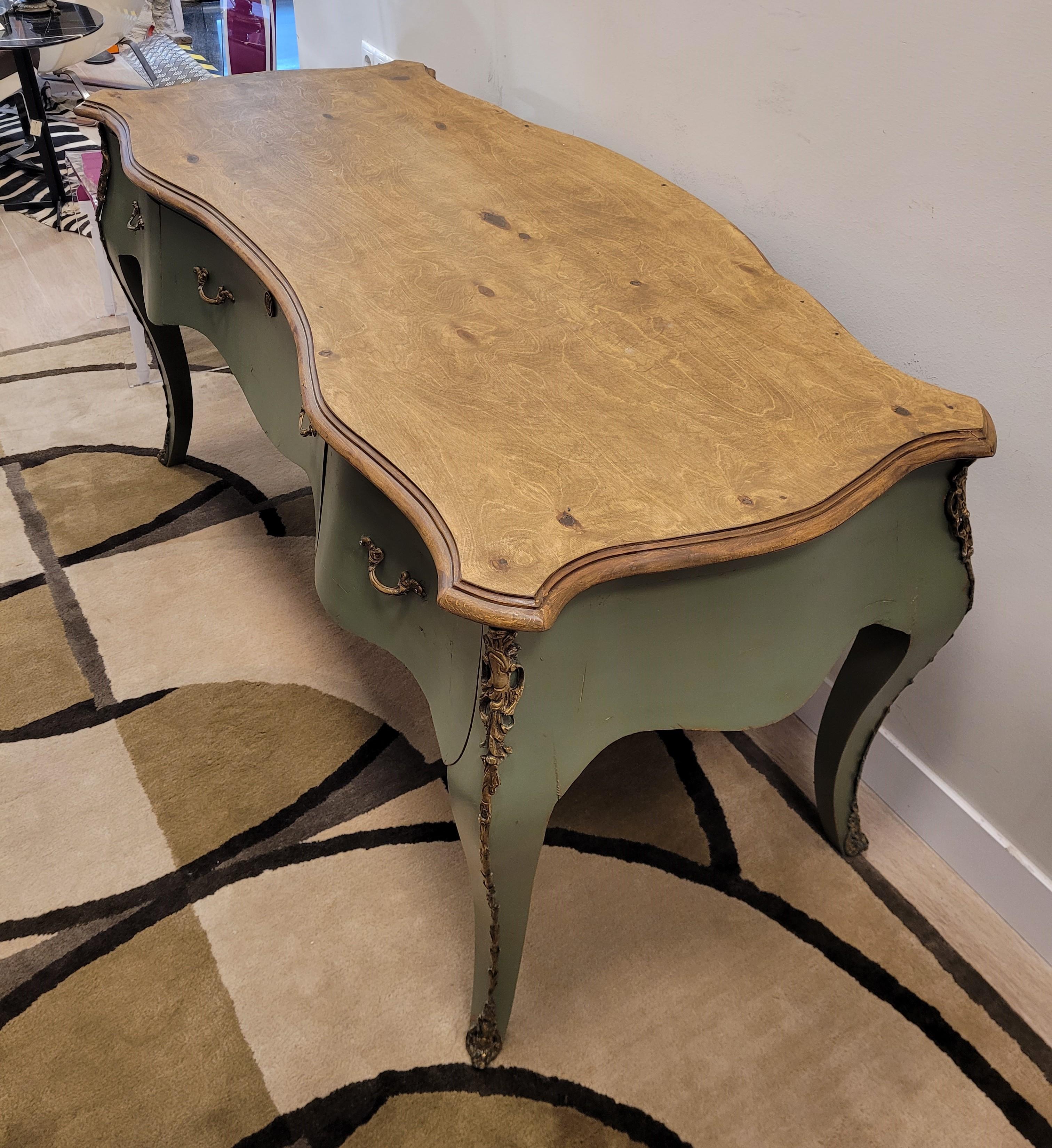 Provençal Green Center Console  table, polychrome, 50's - 60's - France For Sale 4