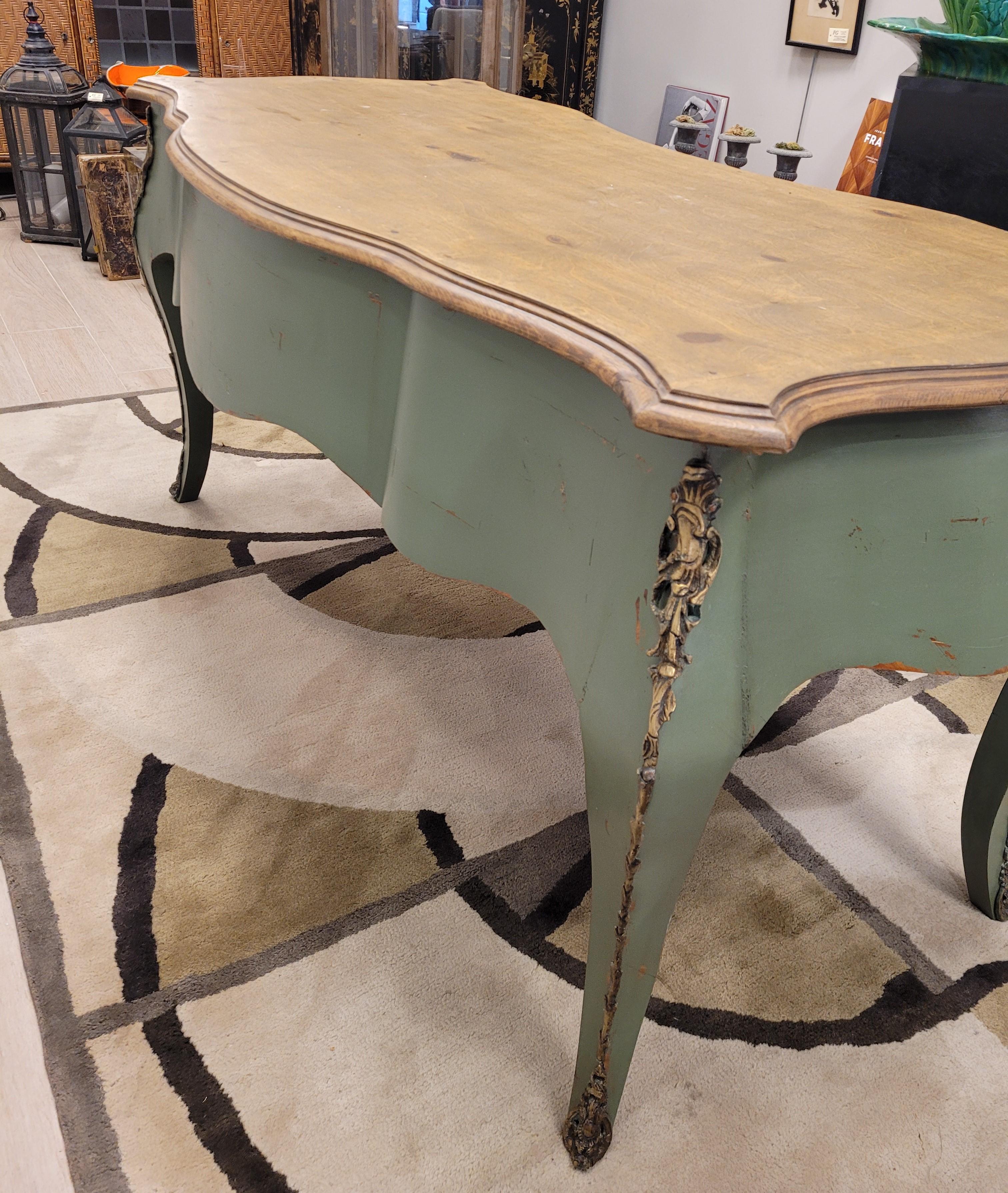 Provençal Green Center Console  table, polychrome, 50's - 60's - France For Sale 6