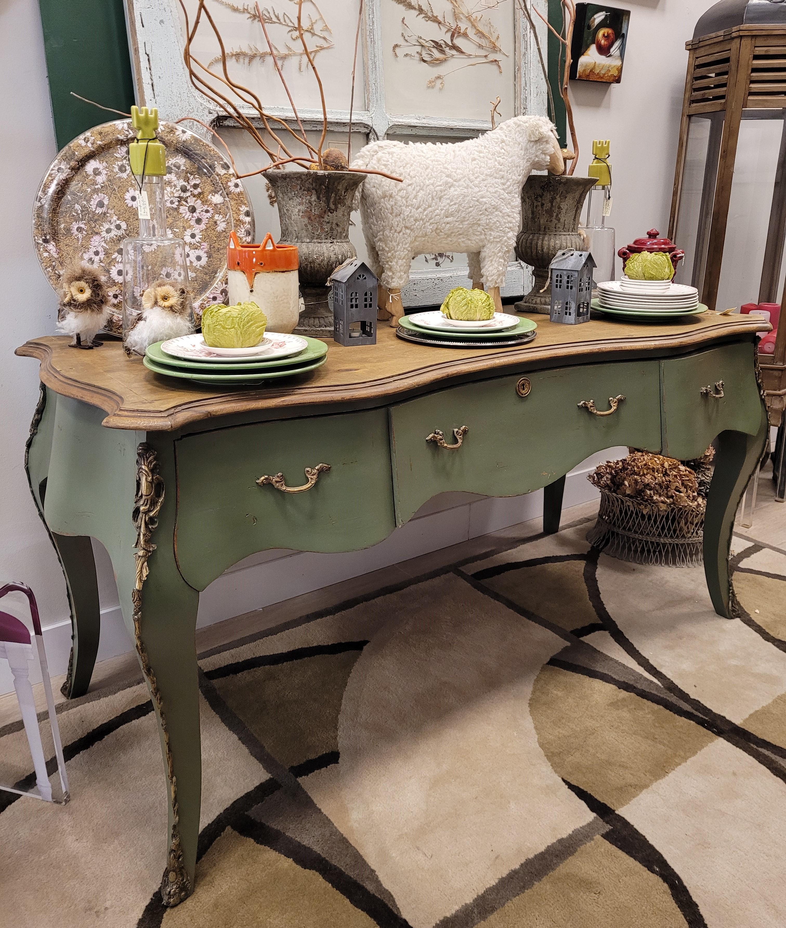 Provençal Green Center Console  table, polychrome, 50's - 60's - France In Good Condition For Sale In Valladolid, ES
