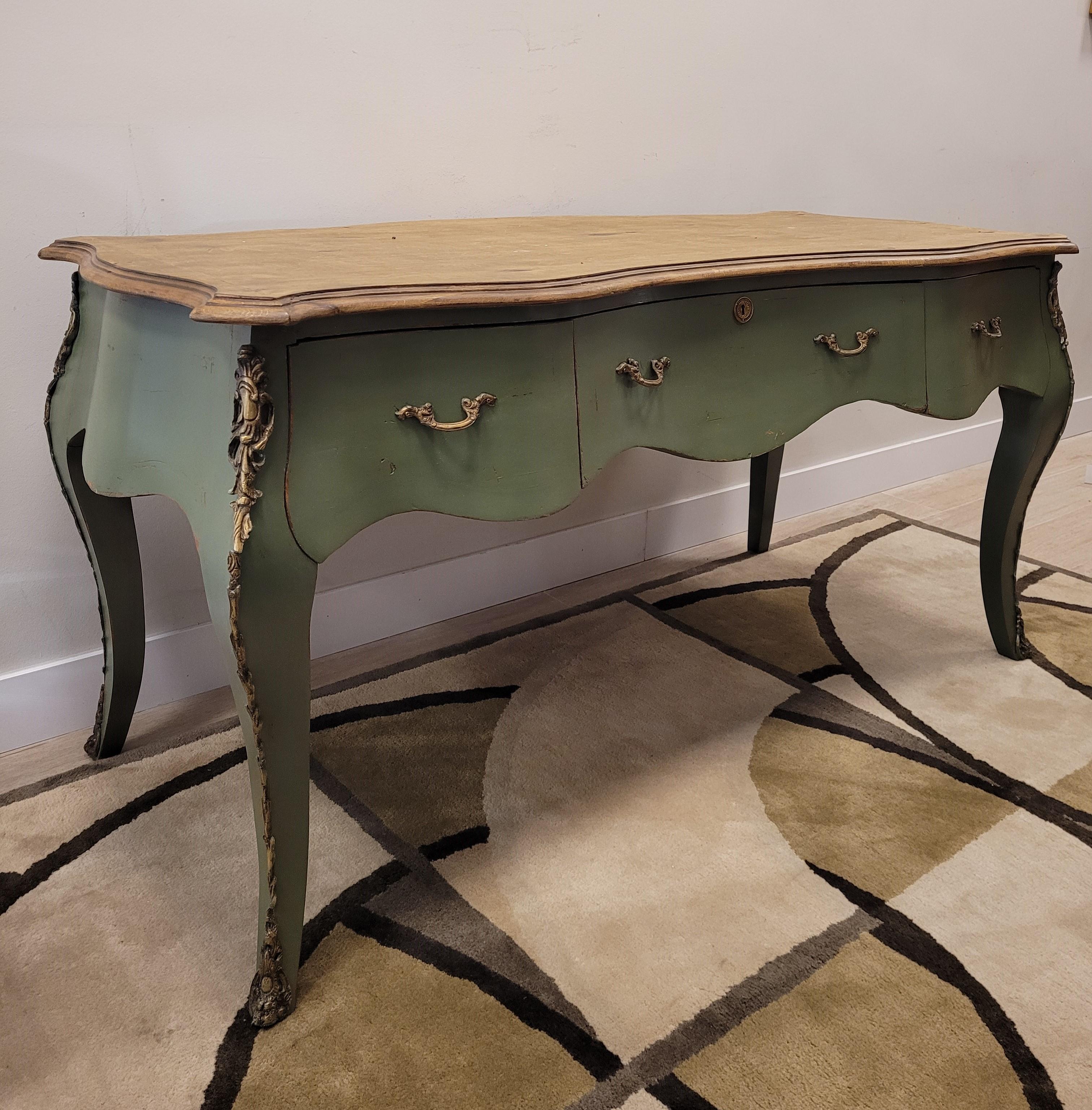Provençal Green Center Console  table, polychrome, 50's - 60's - France For Sale 2