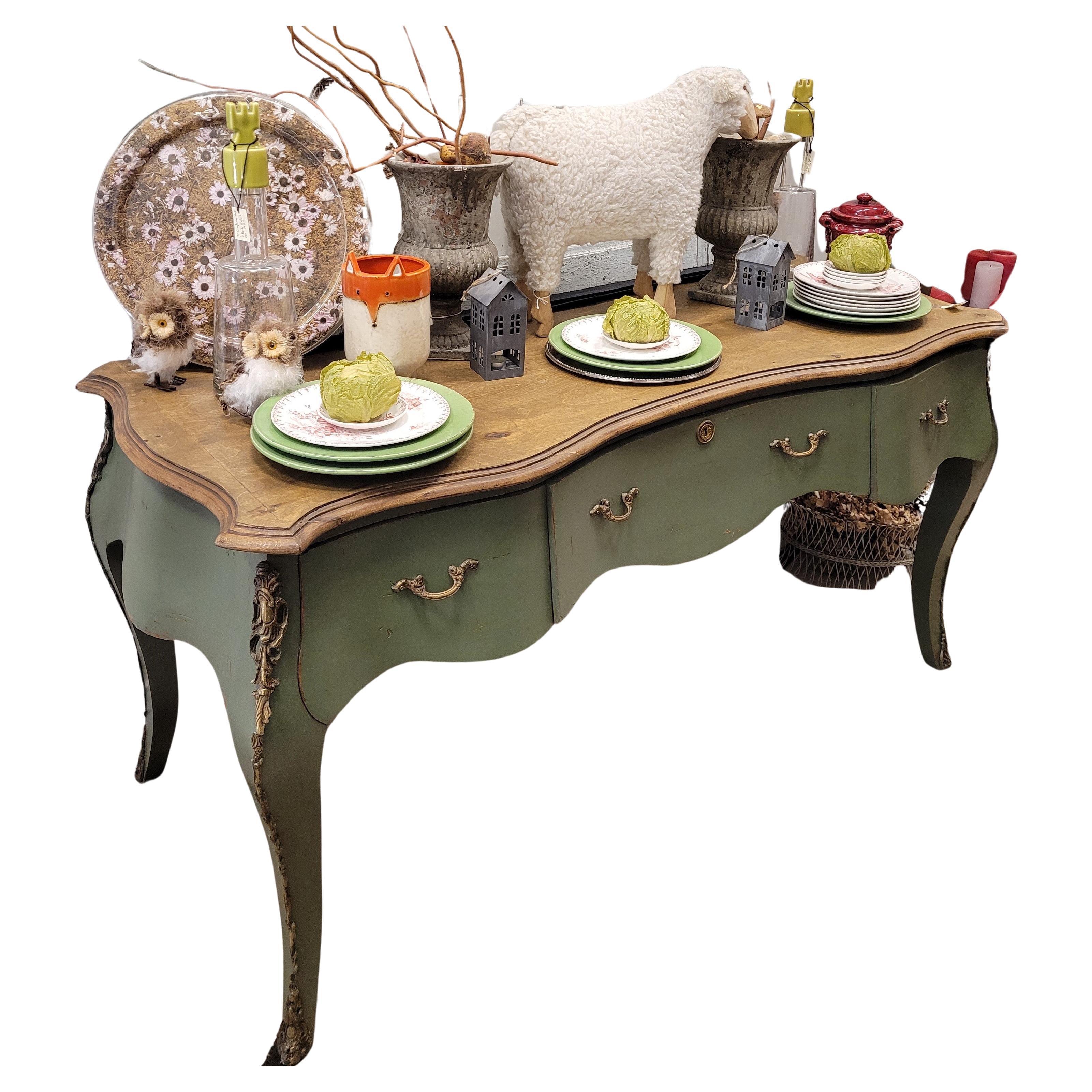 Provençal Green Center Console  table, polychrome, 50's - 60's - France For Sale