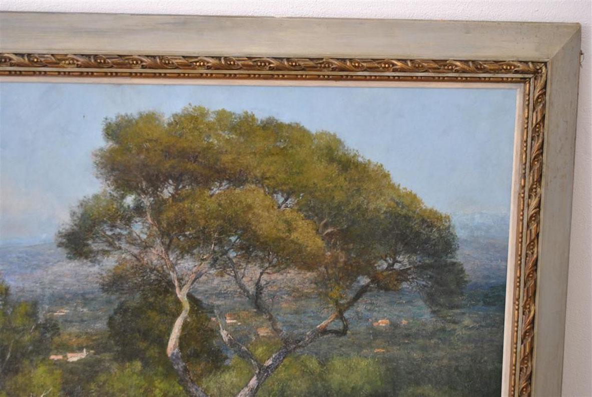 Provençal landscape large format. French School Baudin signed late 19th canvas.