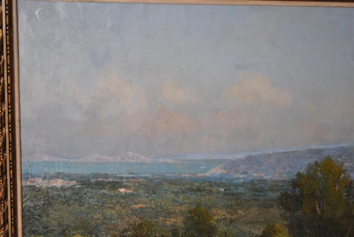 Hand-Painted Provencal Landscape Large Format French School 19th Century Signed Baudin