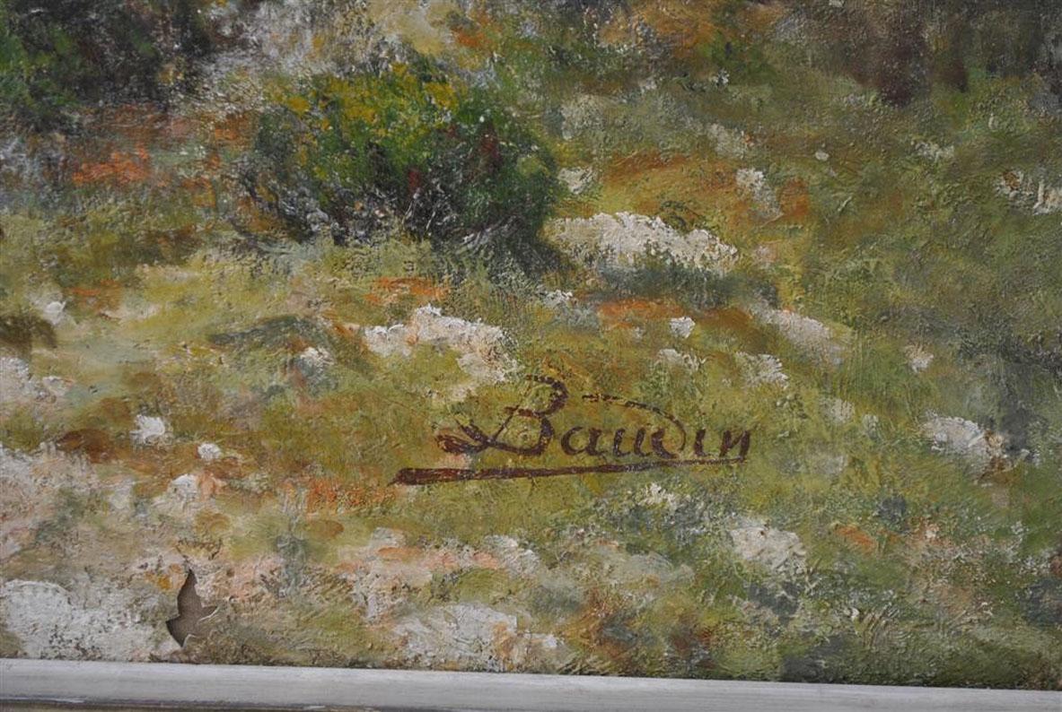 Abalone Provencal Landscape Large Format French School 19th Century Signed Baudin