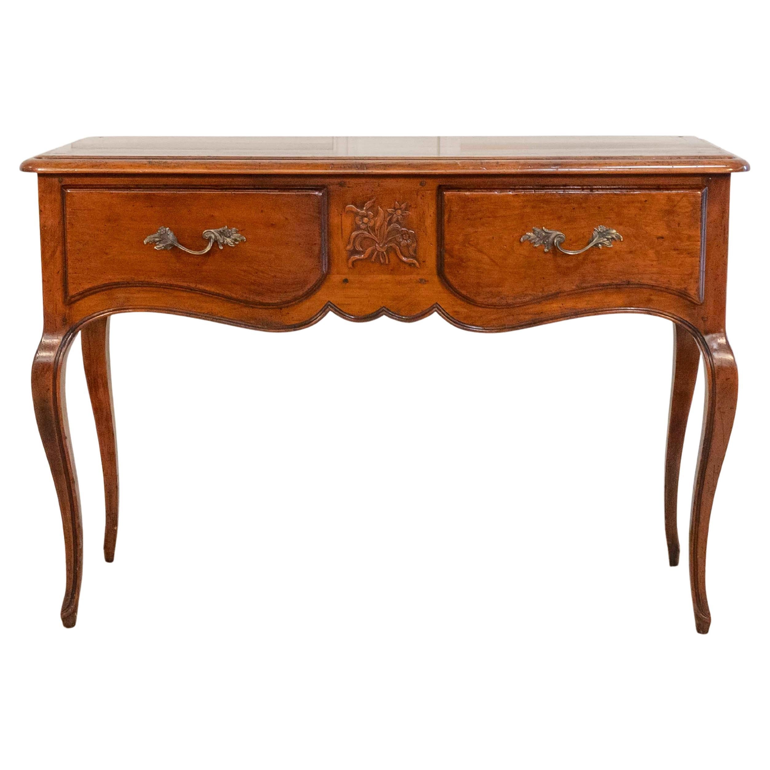 Provençal Walnut Console Table with Two Drawers, Louis XV Style, 20th Century For Sale