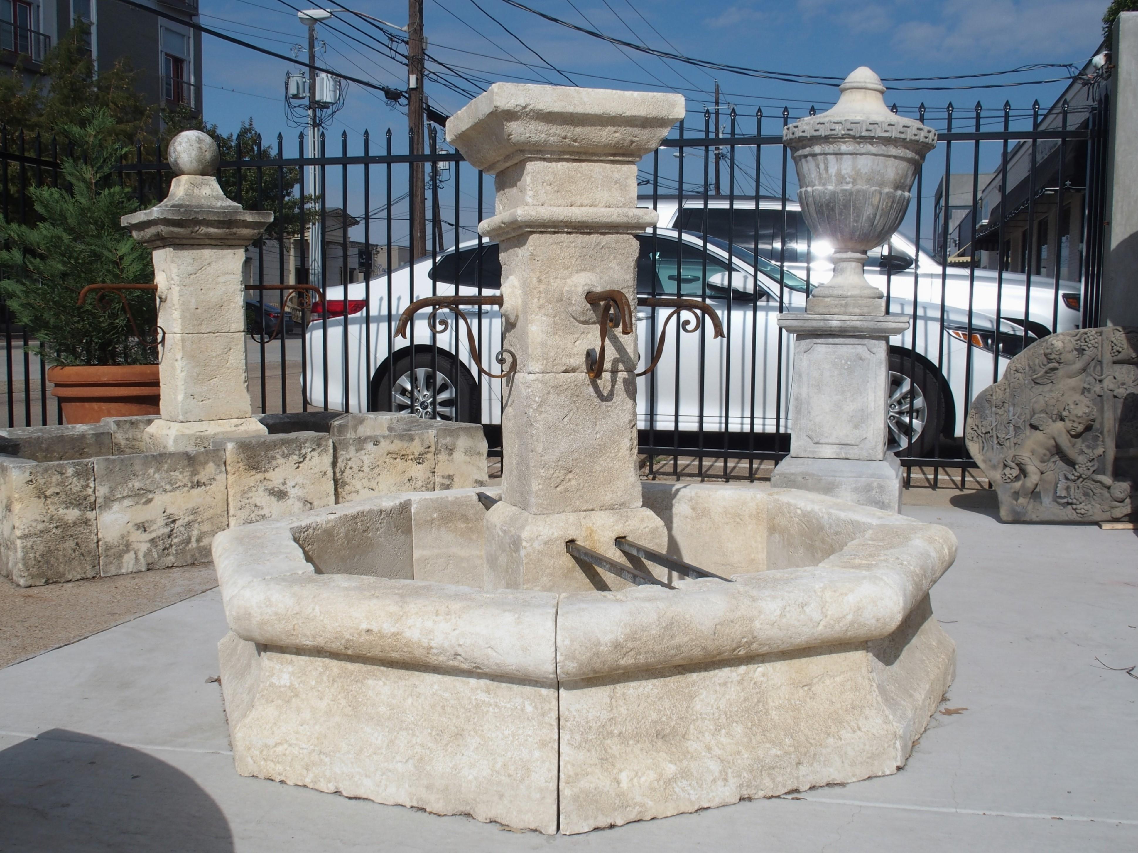 Contemporary Provencale Center Fountain with Octagonal Basin and Square Center Column