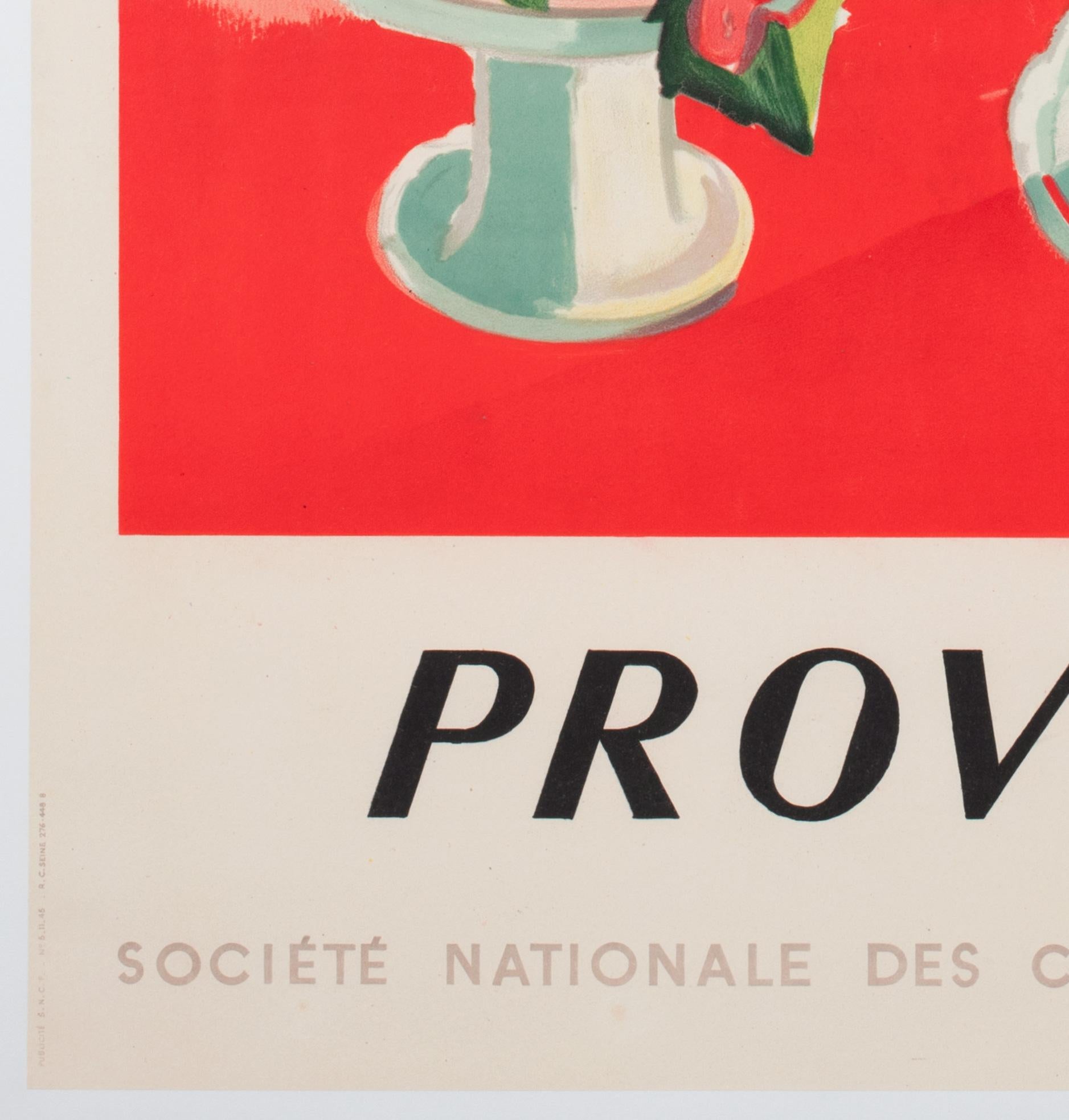 Provence 1945 SNCF French Railway Affiche publicitaire de voyage, JAL 1