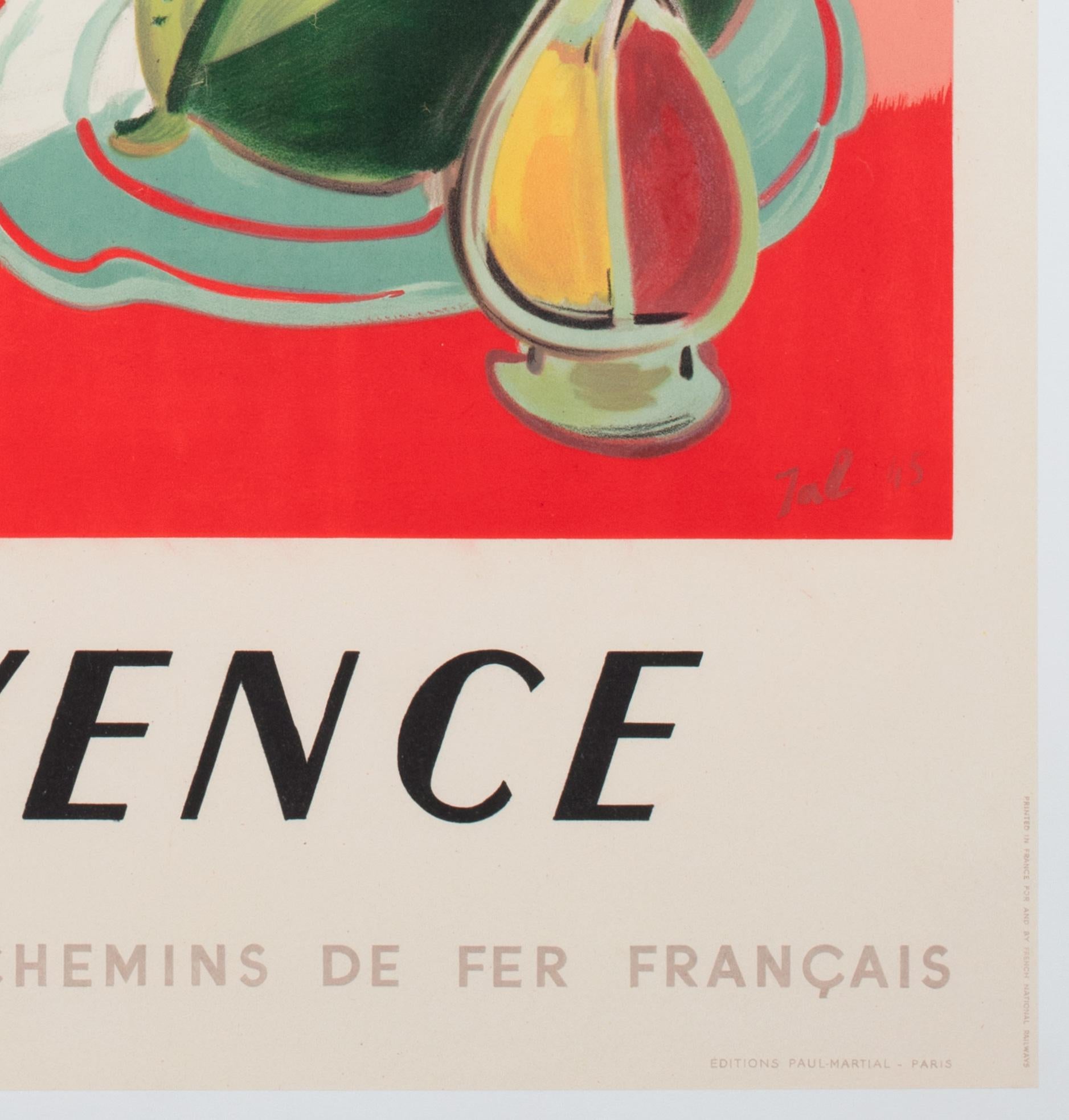 Provence 1945 SNCF French Railway Affiche publicitaire de voyage, JAL 2