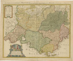 Provence – Antique Hand-Coloured Map of Southern France Region, c.1740