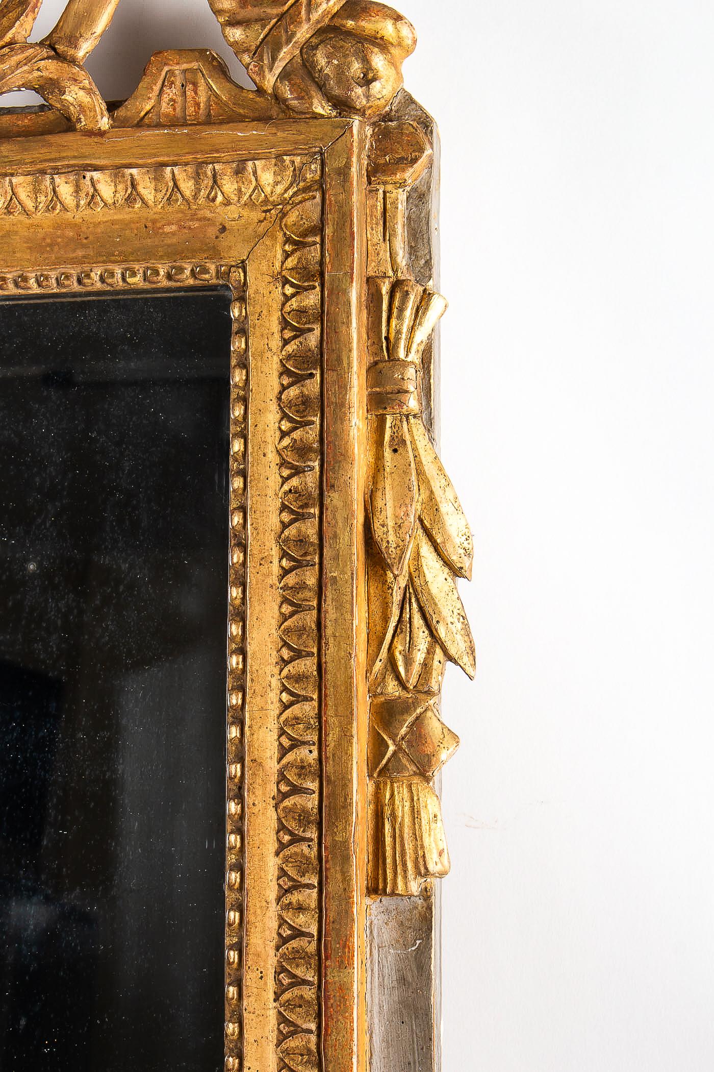 Fruitwood Provence Louis XVI Period Gilt and Lacquered Wood  Front Top Mirror, circa 1780 For Sale