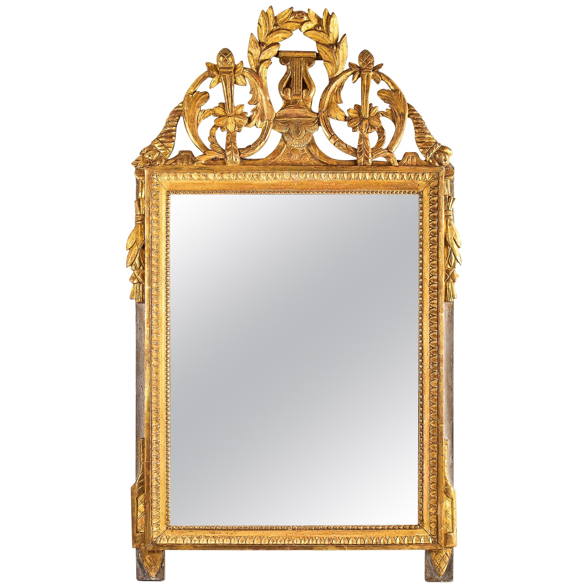 Provence Louis XVI Period Gilt and Lacquered Wood  Front Top Mirror, circa 1780 For Sale
