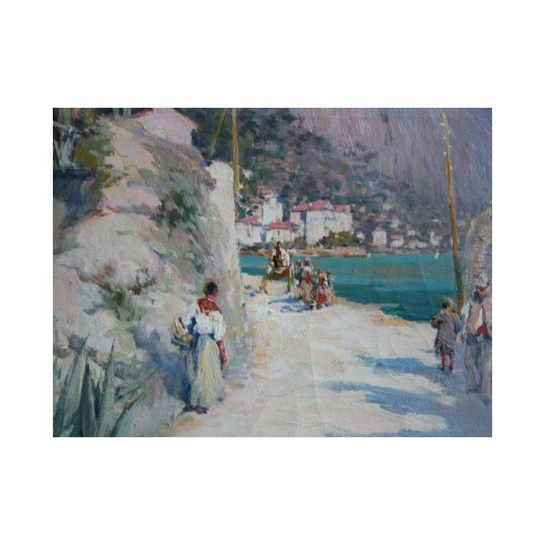 Peint à la main Peinture à l'huile sur toile - Paysage marin de Provence Raymond Allegre en vente