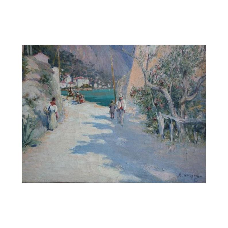 Début du 20ème siècle Peinture à l'huile sur toile - Paysage marin de Provence Raymond Allegre en vente