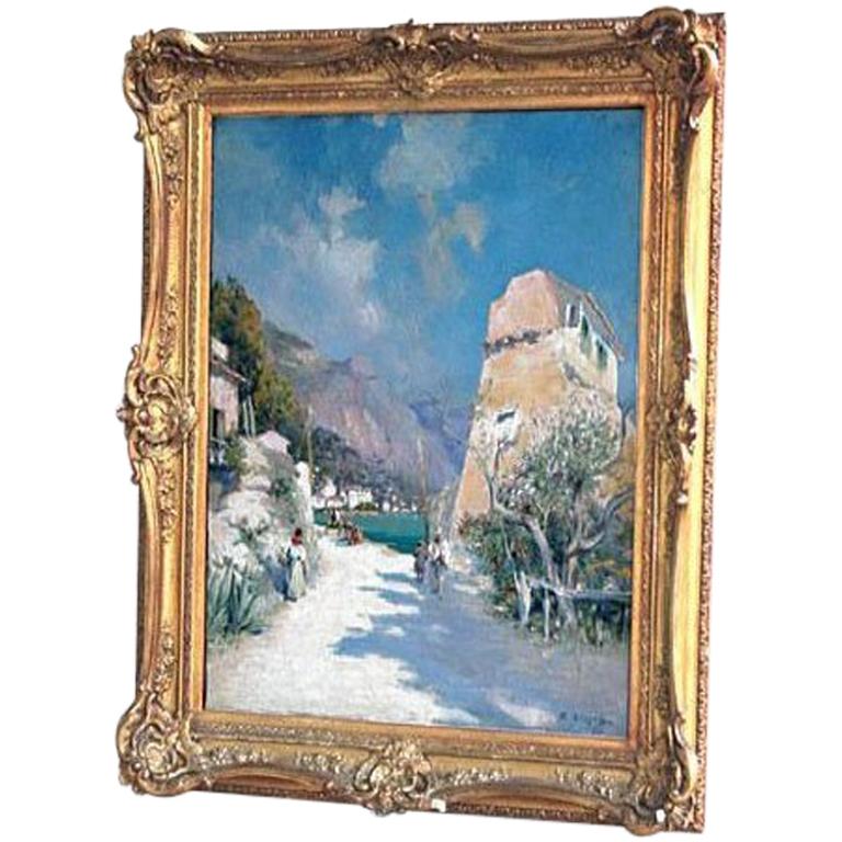 Peinture à l'huile sur toile - Paysage marin de Provence Raymond Allegre en vente