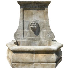 Provence Style Wall Fountain Riviera Coast, Hand-Carved Pure Limestone, France