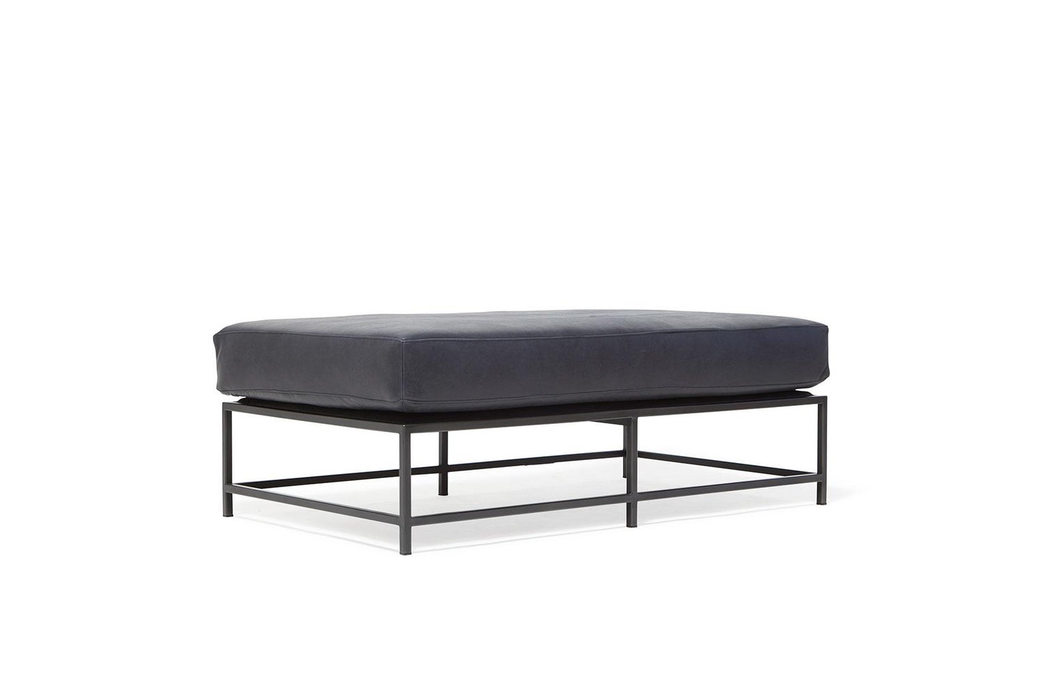 Providence Blue Smoke Leather And Blackened Steel Bench For Sale