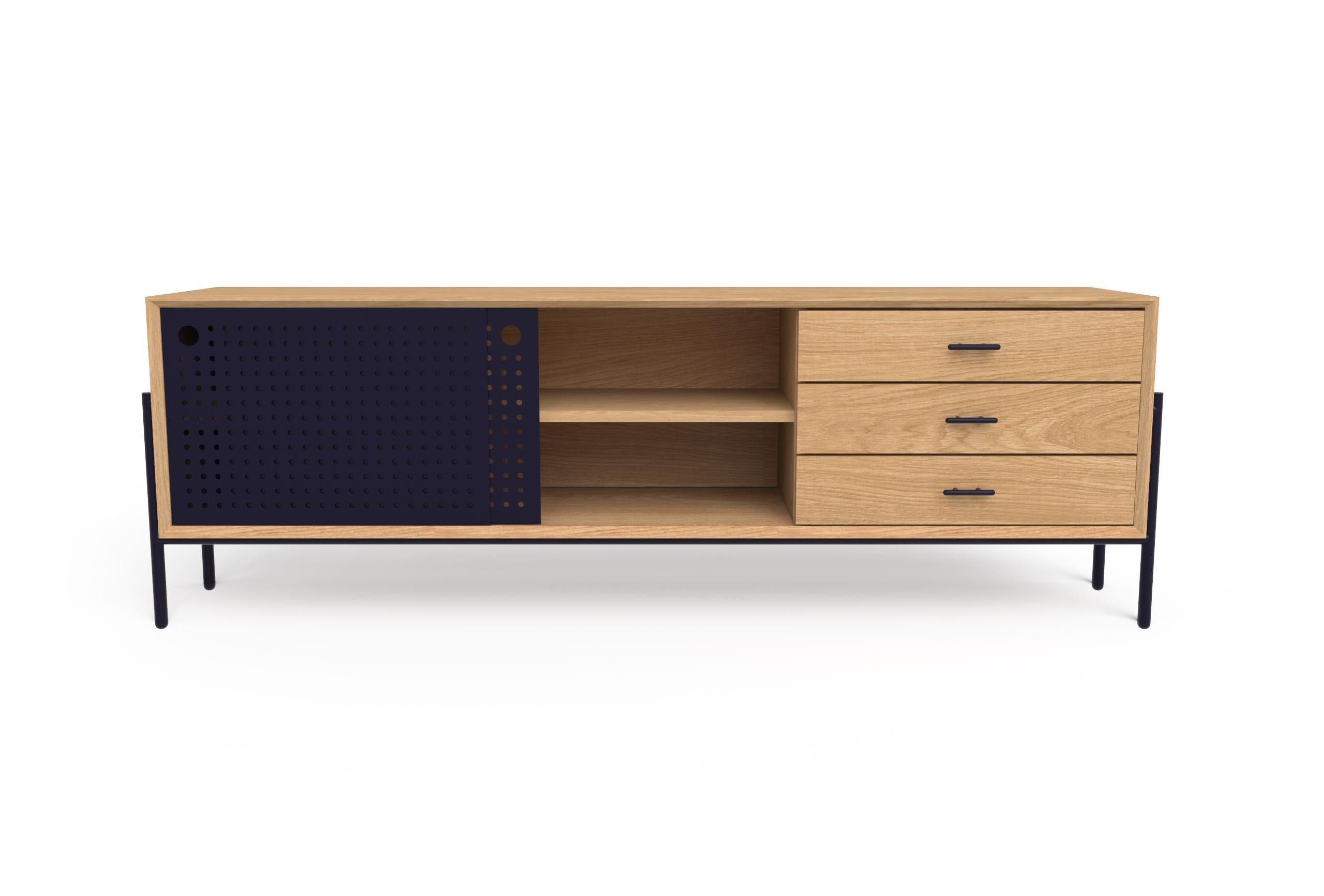 Mexican Customizable Modern Credenza Providencia, Venner Wood and Metal. For Sale