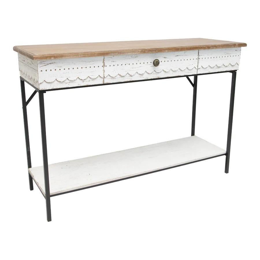 Contemporary Province Distressed Blanc Scalloped Hall Table For Sale