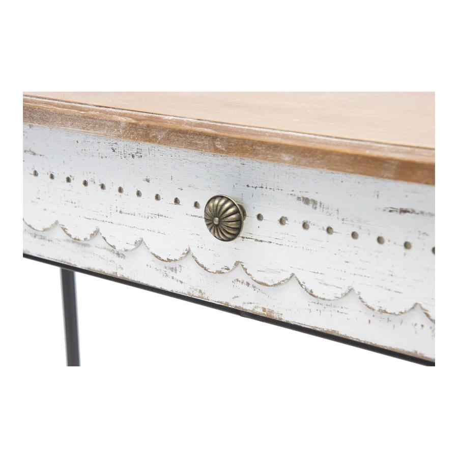 Wood Province Distressed Blanc Scalloped Hall Table For Sale