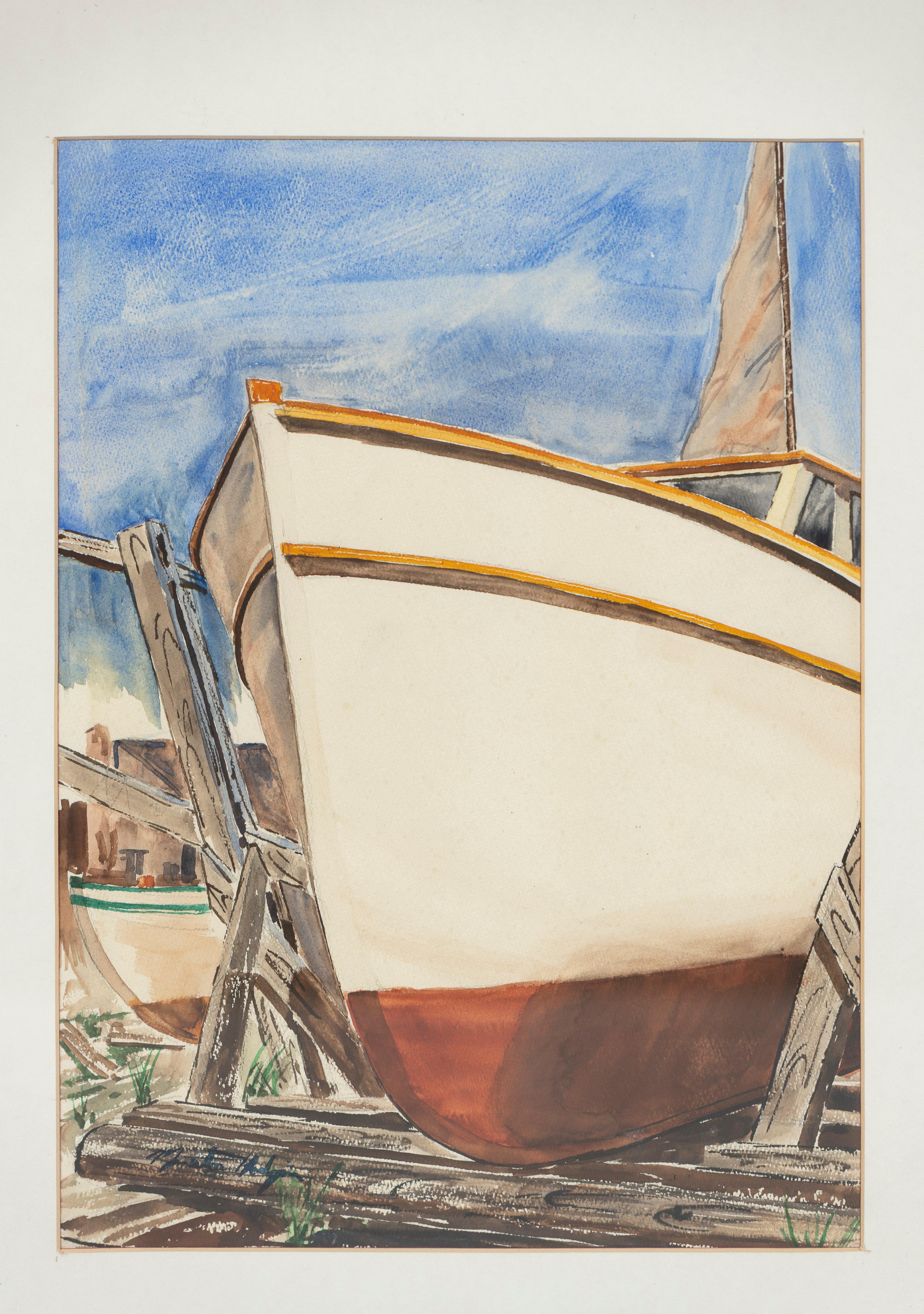 Marston Dean Hodgin, 1902-2003, wurde im Mittleren Westen geboren und ist vor allem als Maler und Kunstlehrer aus der Region Cape Cod in Massachusetts bekannt. Er malte sowohl Aquarelle als auch Ölbilder, und seine Werke zeigen oft die Docks, Dünen