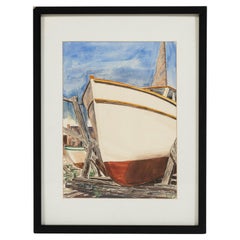 "Provincetown Dock",   Peinture à l'aquarelle encadrée de Marston Dean Hodgin, États-Unis