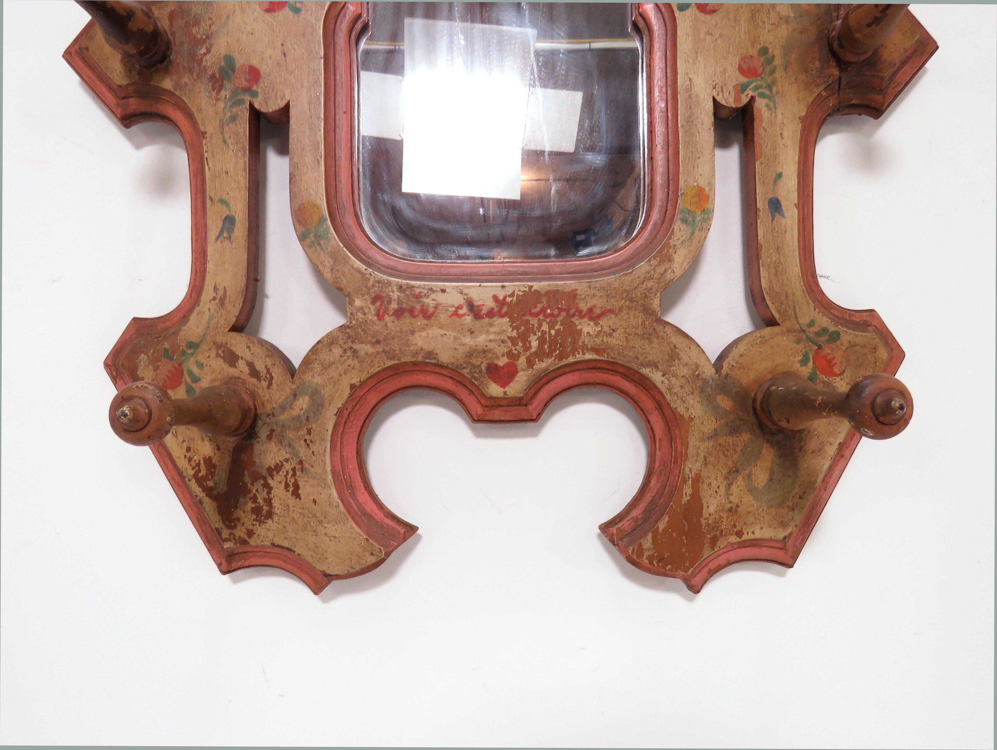 Provincetown Folk Art Mirror and Hat Rack by Peter Hunt, Dated 1944 In Good Condition In Peabody, MA