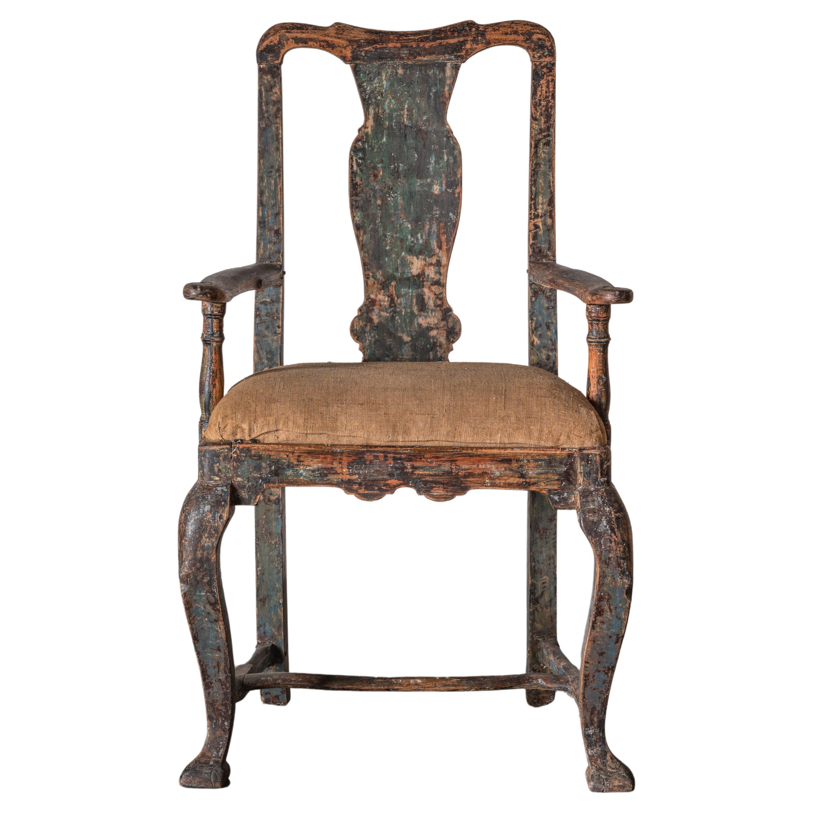 Provincial 18th century Swedish Baroque Armchair For Sale