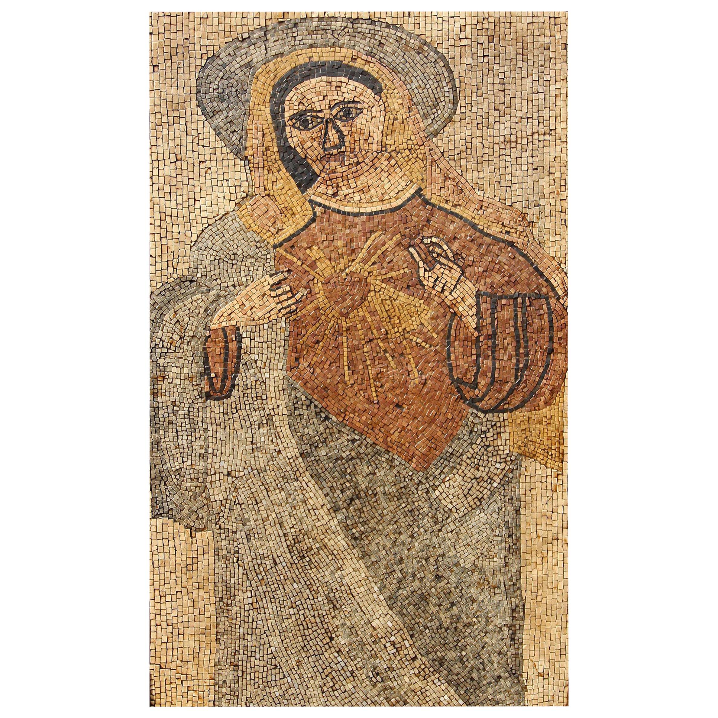 Provincial Byzantine Stone Mosaic of the Madonna and the Sacred Heart Life-Size