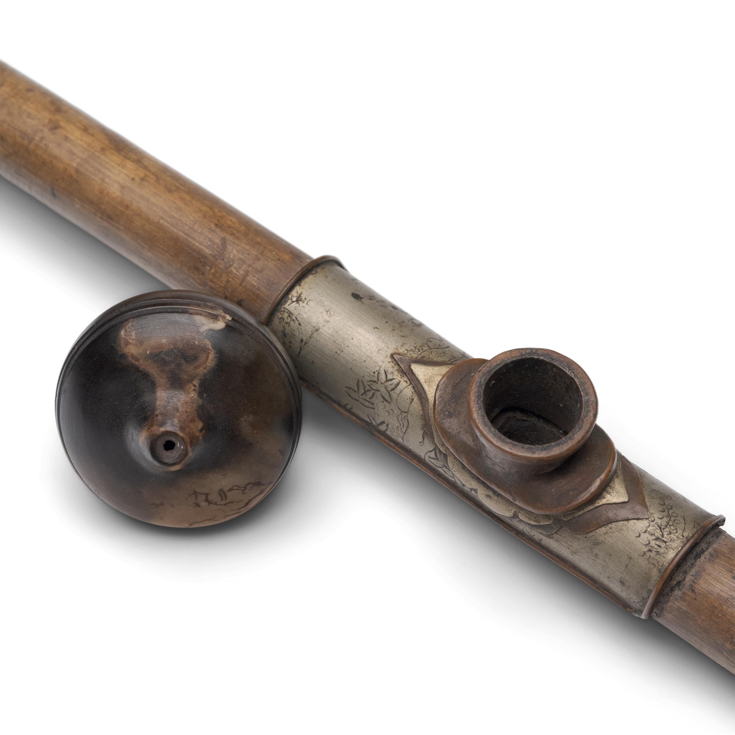 Qing Provincial Chinese Bamboo Opium Pipe with Agate Bowl