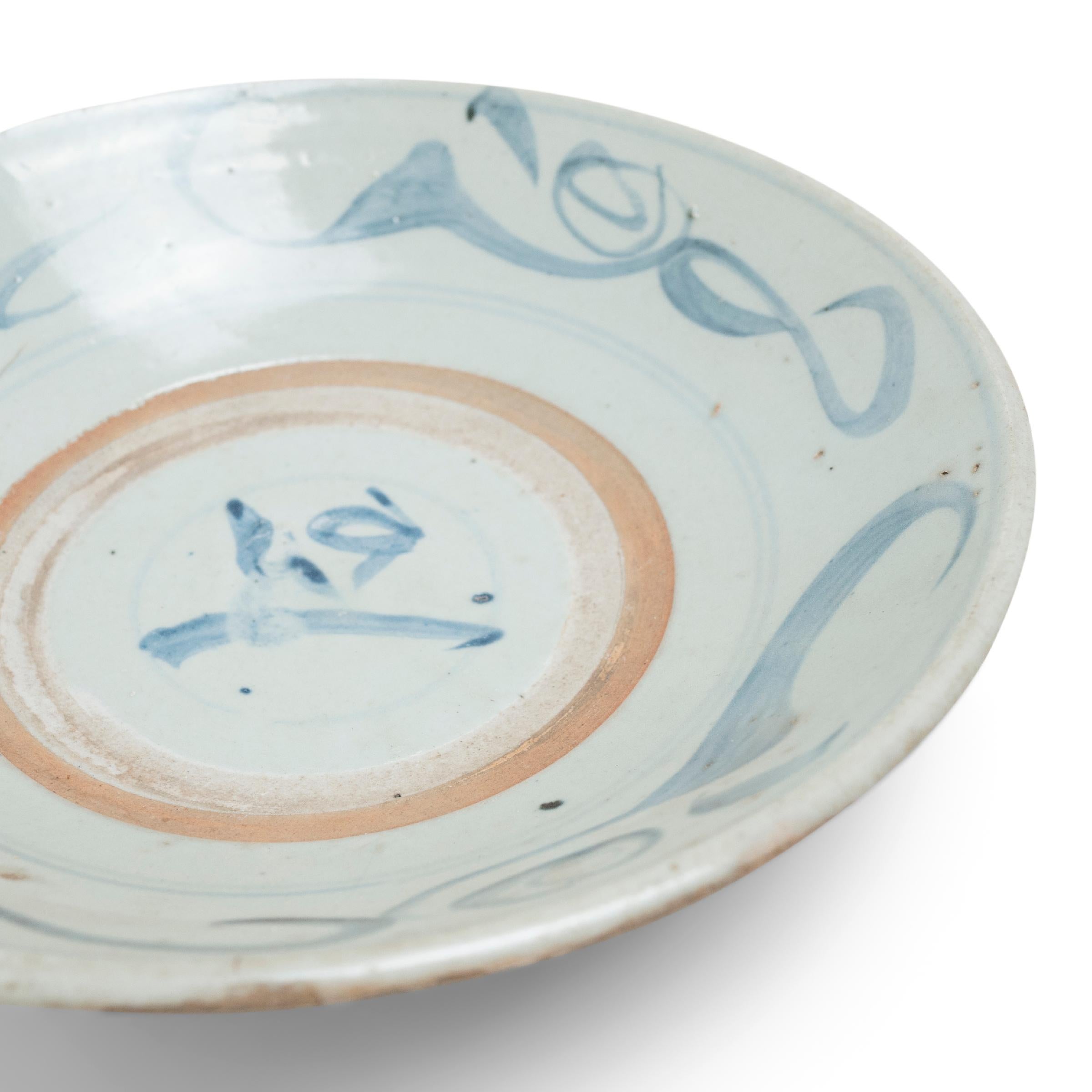 Glazed Provincial Chinese Blue and White Plate, c. 1850 For Sale