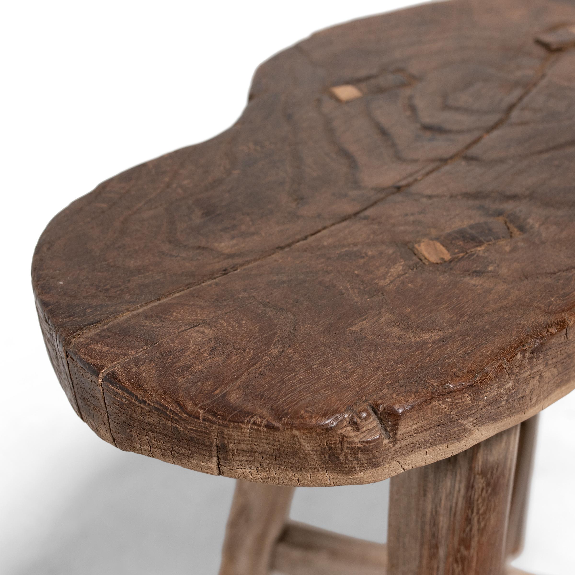 Elm Provincial Chinese Butterfly Stool, c. 1900