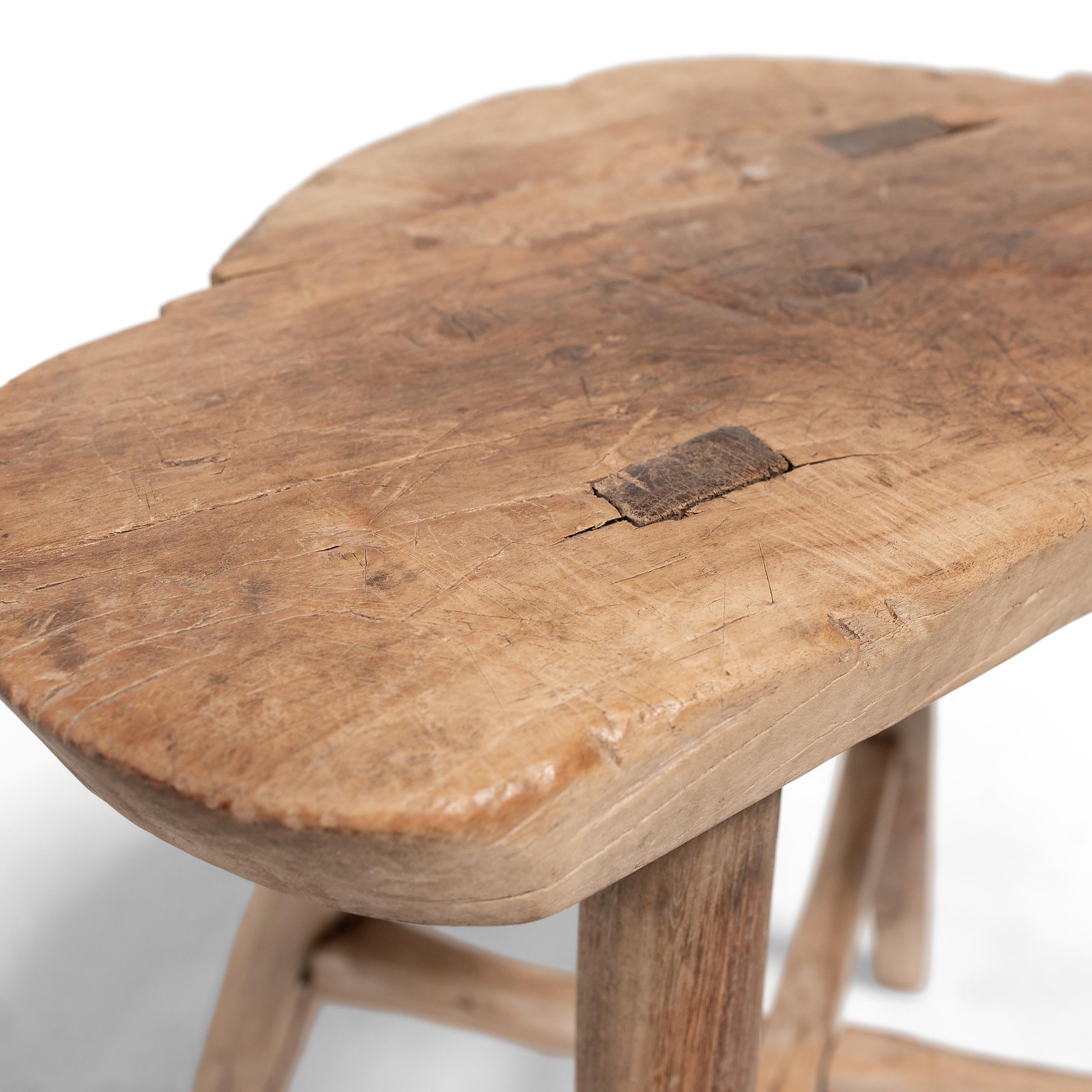 Elm Provincial Chinese Butterfly Stool, c. 1900