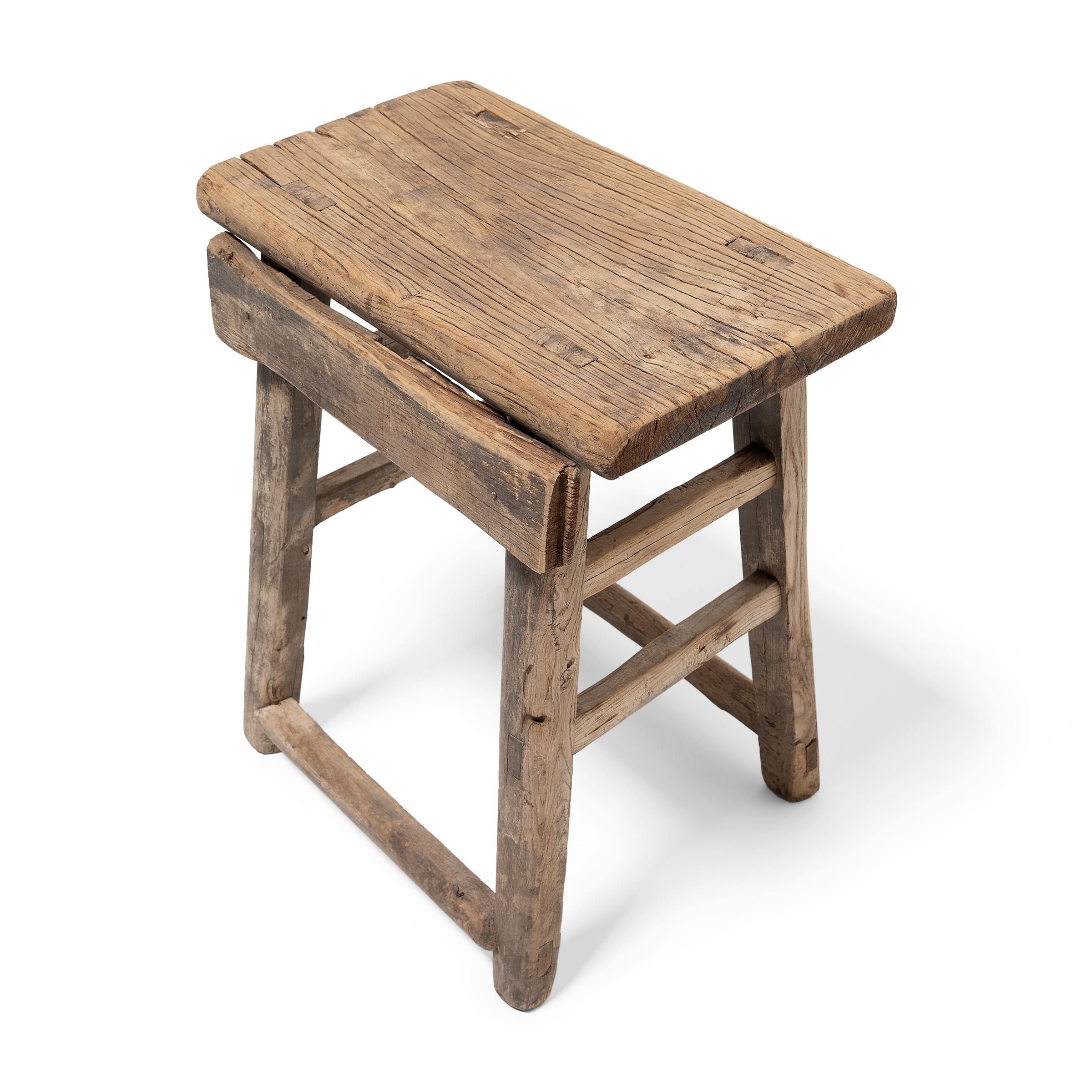 Pine Provincial Chinese Courtyard Stool, c. 1900 For Sale