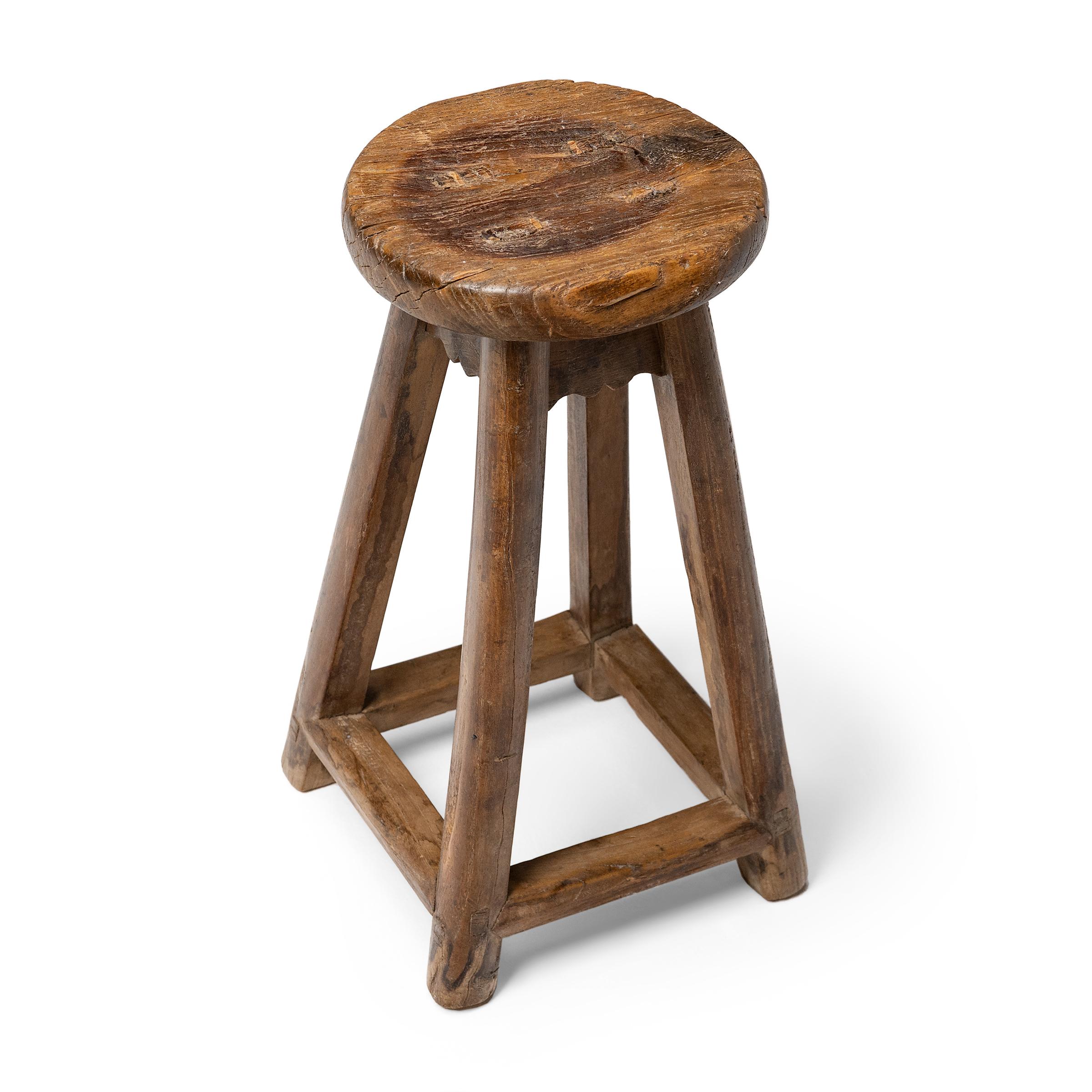 Provincial Chinese Four Leg Stool, c. 1900 (Rustikal) im Angebot