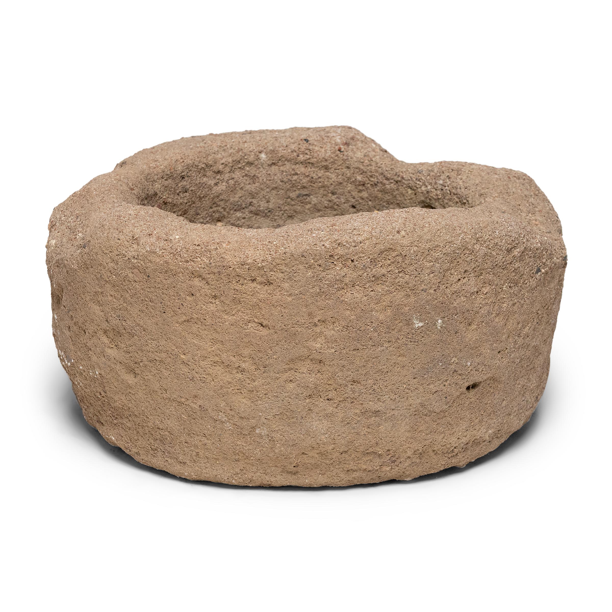 Qing Provincial Chinese Round Stone Trough, c. 1850 For Sale