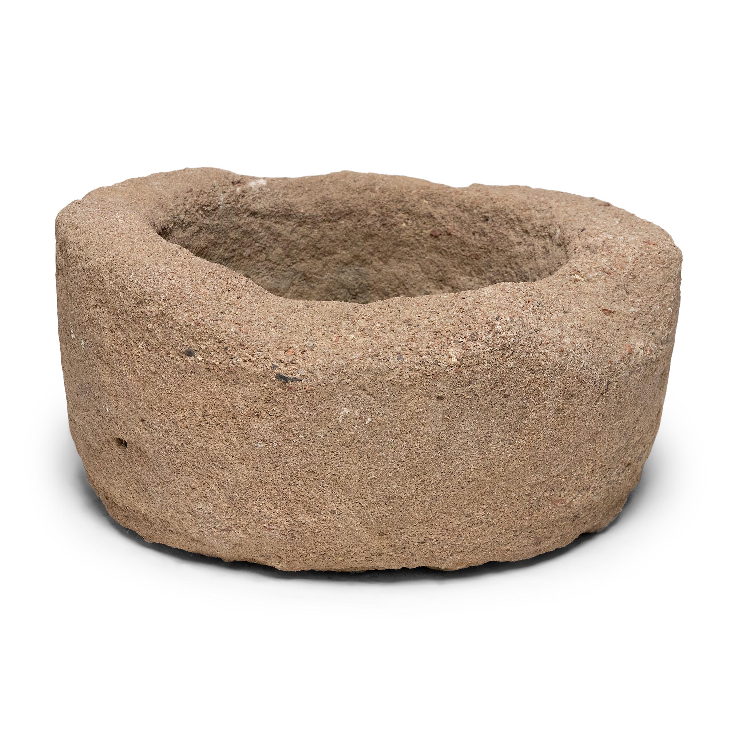 Hand-Carved Provincial Chinese Round Stone Trough, c. 1850 For Sale