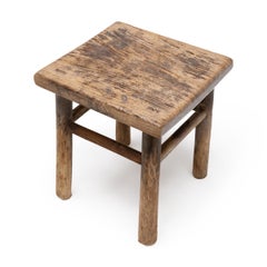 Provincial Chinese Rustic Square Stool, 19th Century
